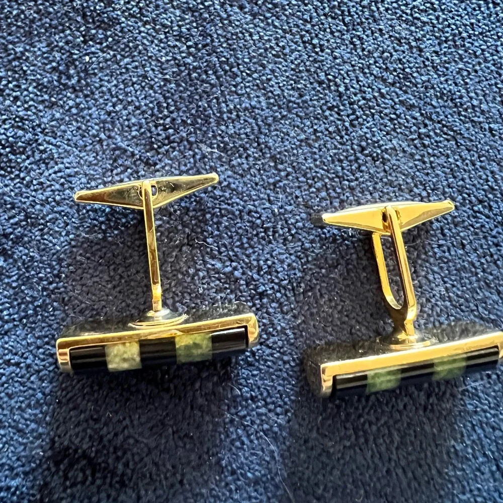 Men’s Cufflinks Gold Tone with black and jade